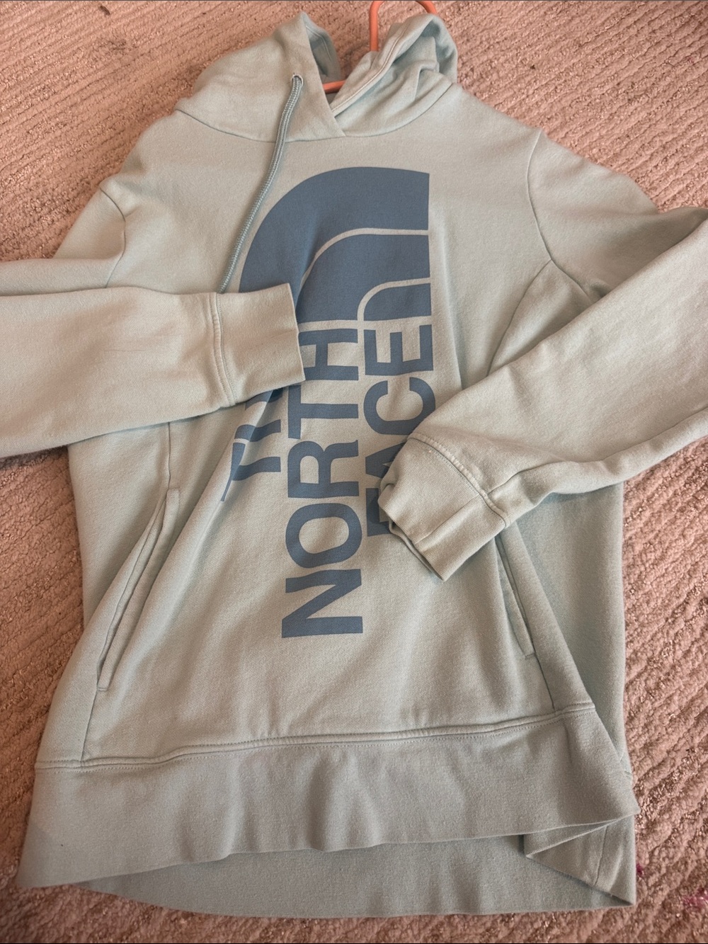 The North Face Men's Light Blue Crewneck Hoodie with Blue Logo